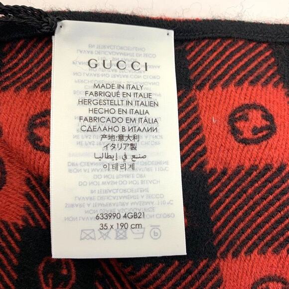 NWT Gucci Wool Interlocking GG LEISURE Scarf Black Red - Picture 11 of 11